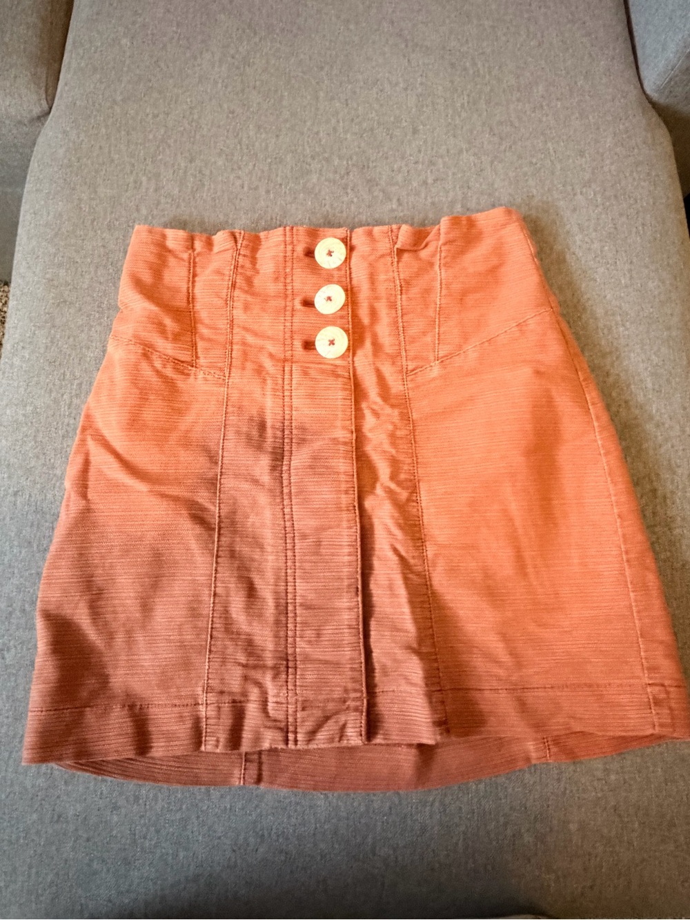 Free People Every Minute Every Hour Mini Skirt 4 Orange Button